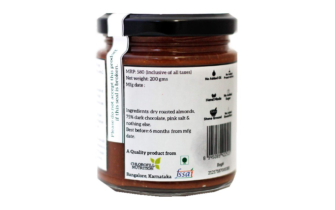 All Over Nuts 75% Dark Chocolate Almond Butter Creamy   Glass Jar  200 grams